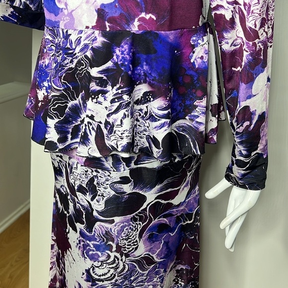 Roberto Cavalli Sz L Midi Peplum Long Sleeve Poly Lycra Dress - Picture 5 of 10